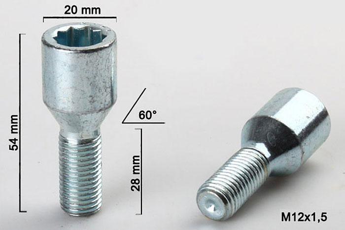 M12x1,5, Wielbout conisch inbus, Draadlengte 28mm, 20mm kopdiameter